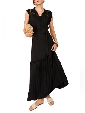 NEW Friends Like These Broderie Black Jersey Maxi Dress with Embroidery 4